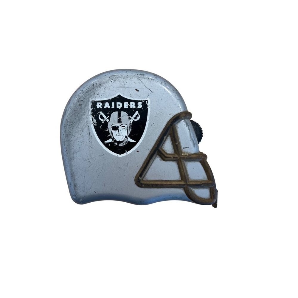 Vintage NFL Oakland Raiders Silver & Black Football Helmet Tape Measure